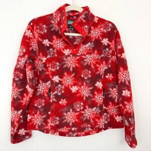L.L Bean Women Vintage Polortec Fleece Jacket Sz S Pullover Snowflake Winter Red